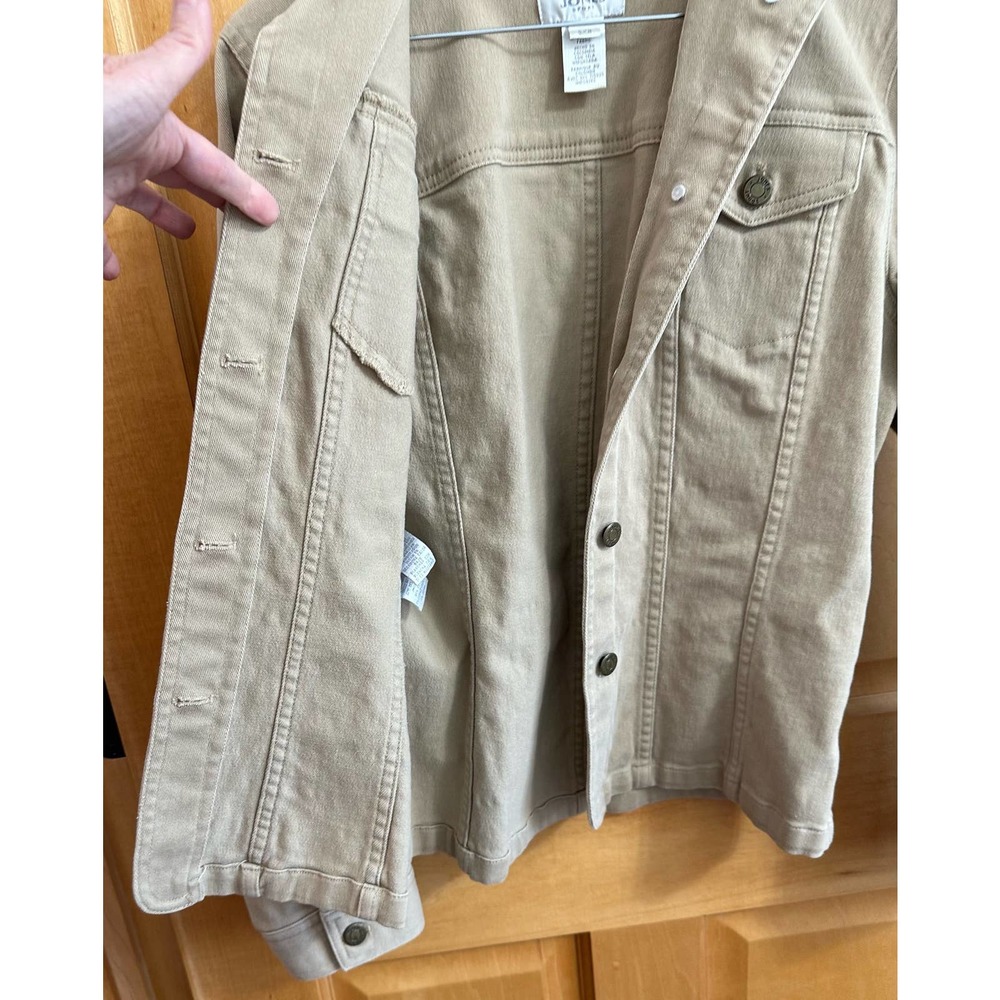 EUC, Jones Sport Women's Tan Sz Small Long Sleeve Metal Button Jacket w/stretch - Picture 9 of 15